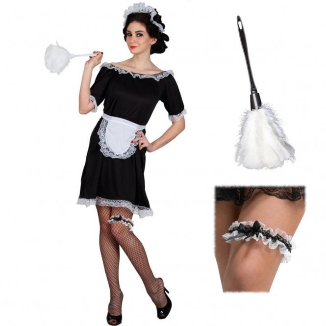 Classic French Maid + Feather Duster + French Maid Garter