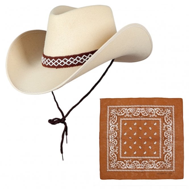 CLASSIC SAND Texan Cowboy Hat + TAN Paisley Print Bandana