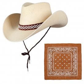 CLASSIC SAND Texan Cowboy Hat + TAN Paisley Print Bandana