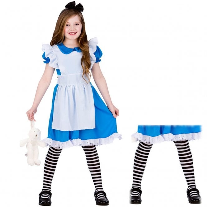 Classic Storybook Alice - Kids Costume Set (Costume, Black & White Tights)