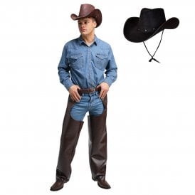 Cowboy Chaps + Texan Cowboy Black Hat