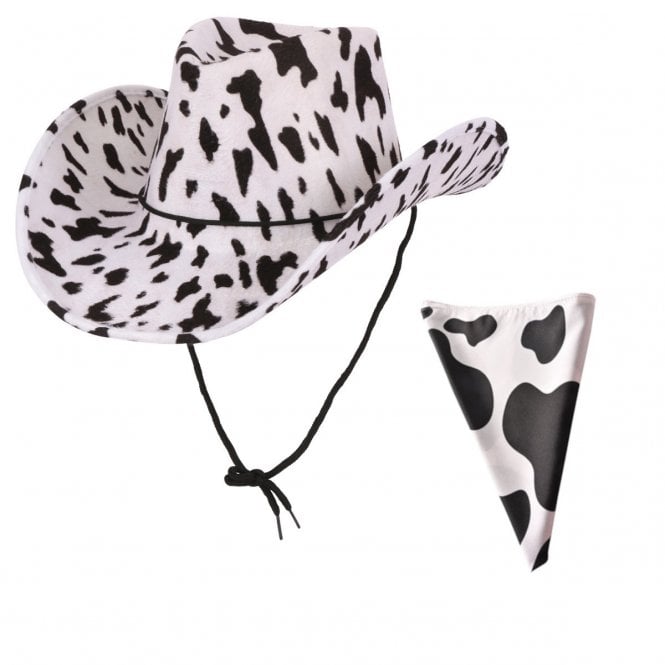 COWPRINT Texan Cowboy Hat + BLACK & WHITE Cowprint Bandana
