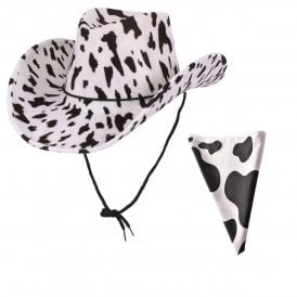 COWPRINT Texan Cowboy Hat + BLACK & WHITE Cowprint Bandana