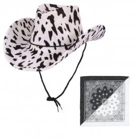 COWPRINT Texan Cowboy Hat + BLACK & WHITE (Half & Half) Paisley Print Bandana