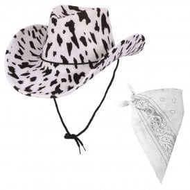 Texan Cowboy Hat - Cowprint + White Bandana