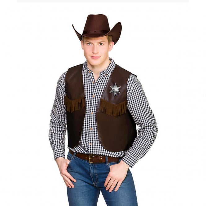 Dark Brown Cowboy Sheriff Waistcoat + Dark Brown Texan Cowboy Hat