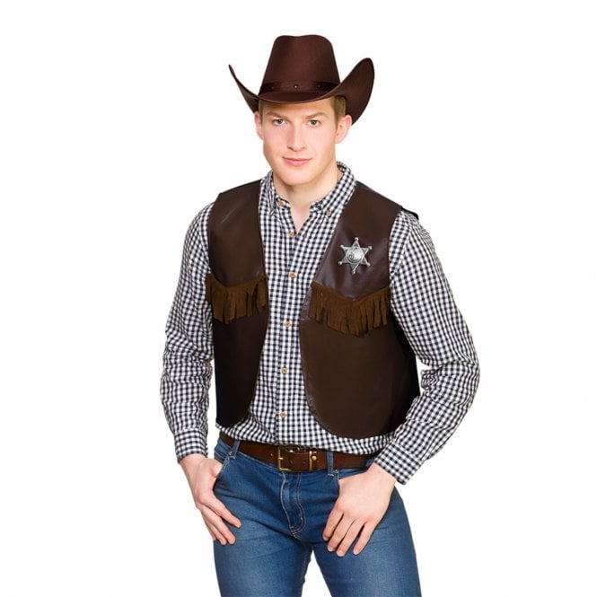 Dark Brown Cowboy Sheriff Waistcoat + Dark Brown Texan Cowboy Hat