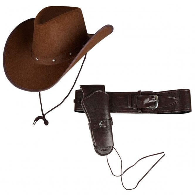 DARK BROWN Texan Cowboy Hat + DELUXE Cowboy Holster