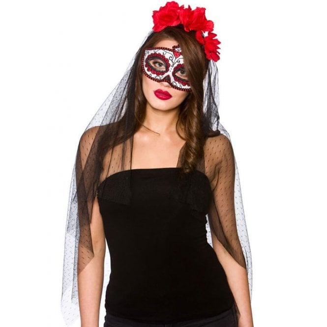 Day of the Dead Deluxe Mask & Veil - Adult Accessory