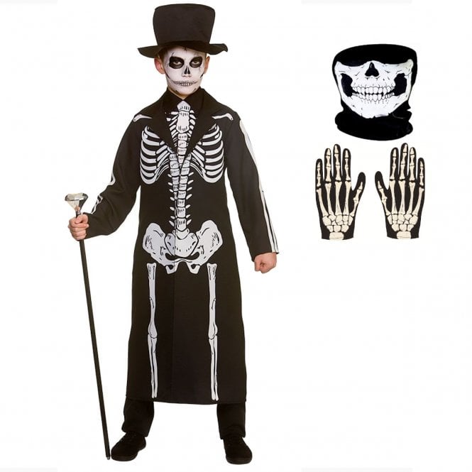 Day of the Dead Skeleton + Skeleton Gloves + Half Skull Neck Snood