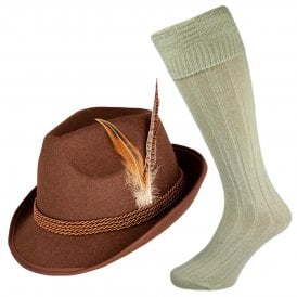 Deluxe Bavarian Oktoberfest Brown Hat + Wool Blend Socks
