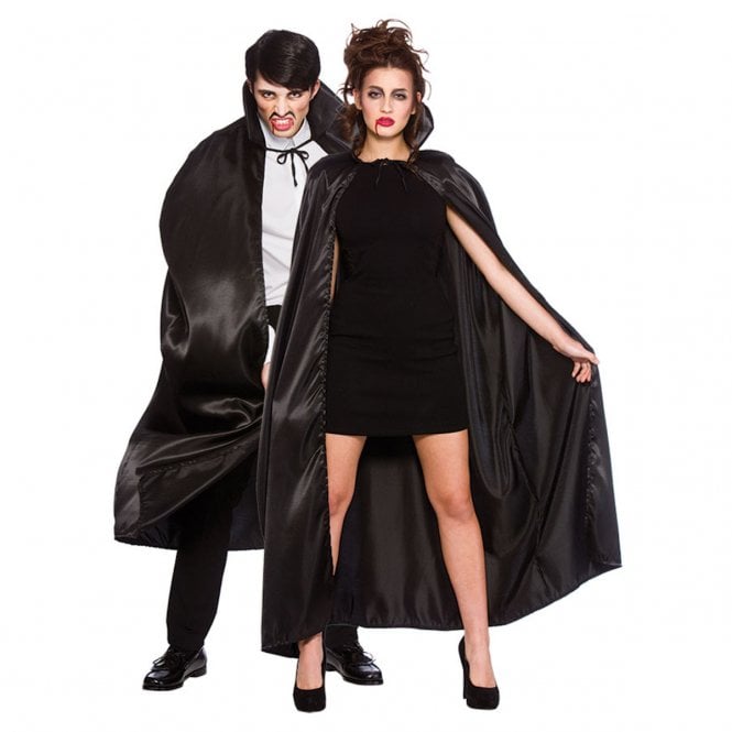 Deluxe Black Satin Cape with Collar (132cm) - Adult Accessory