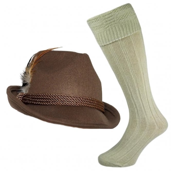 Deluxe BROWN Bavarian Trenker Hat + Wool Blend Socks
