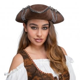 Deluxe Brown Pirate Hat with Silver Trim