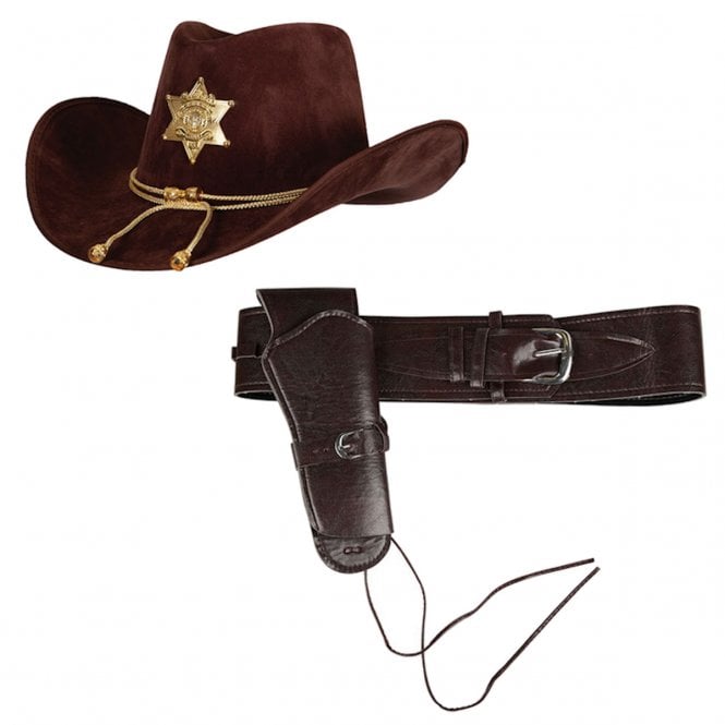 DELUXE BROWN Sheriff Hat + DELUXE Holster