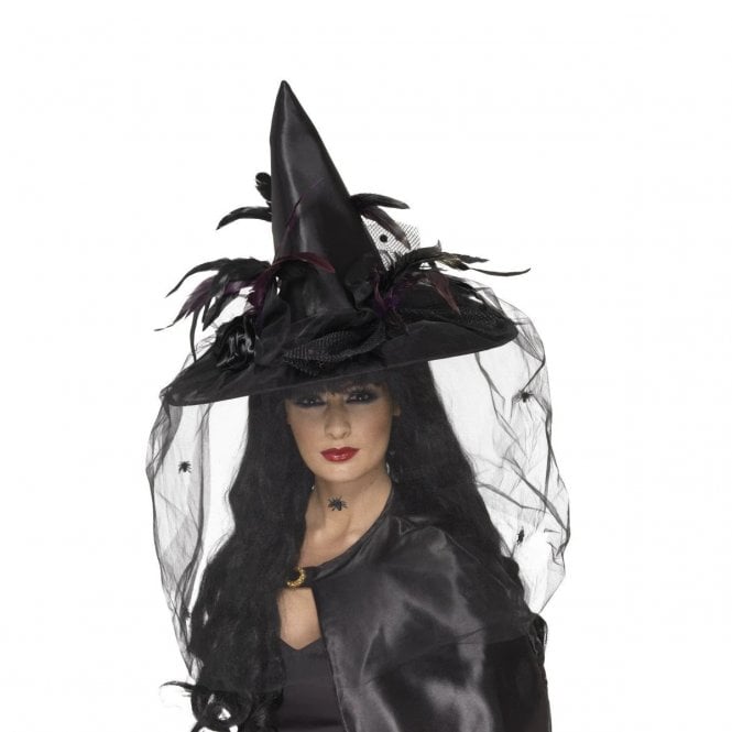 Deluxe Witch Hat with Feathers & Netting 