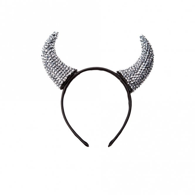 Devil Horns Headband - Silver Rhinestone