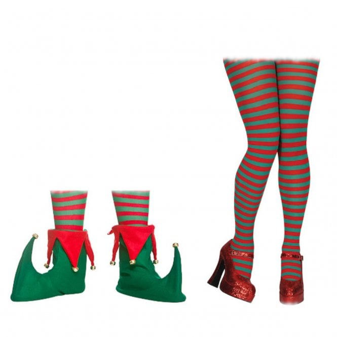 Elf Boots + Red & Green Candystripe Tights