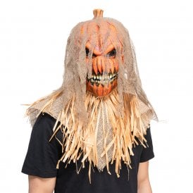 Evil Pumpkin Scarecrow Full Head Latex Mask