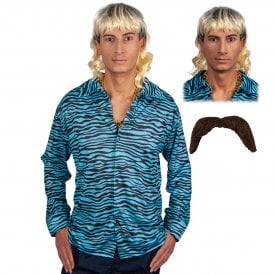 Exotic Tiger Shirt + Mullet Wig + Brown Tash (3-Piece)