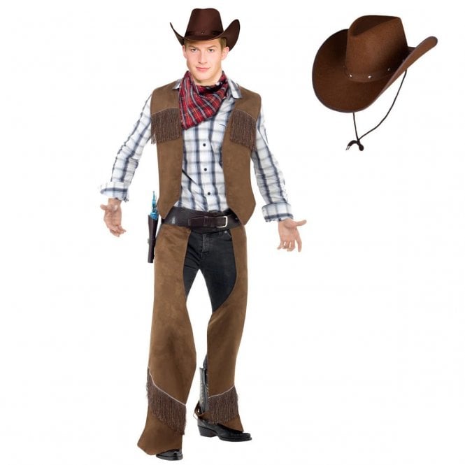 Fringe Cowboy + DARK BROWN Texan Hat 