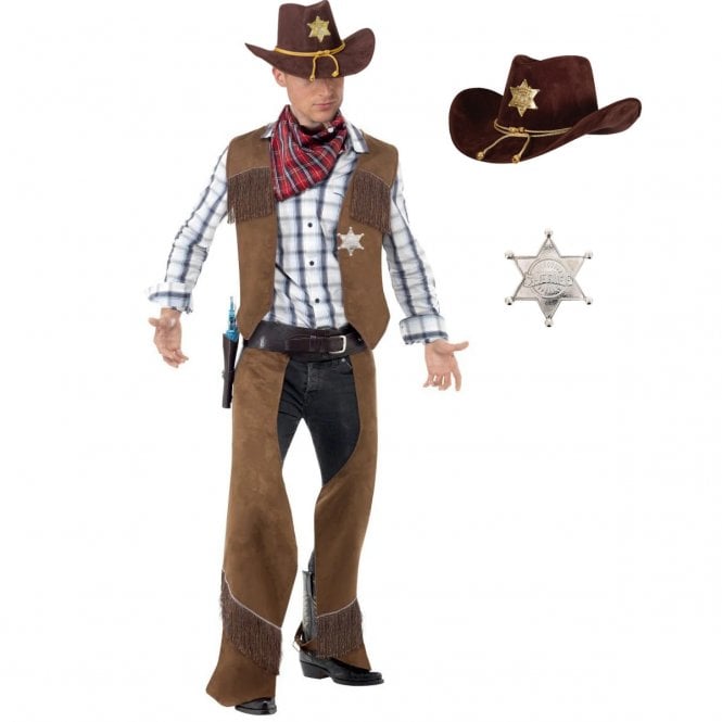 Fringe Cowboy + Sheriff Hat + SILVER Sheriff Badge