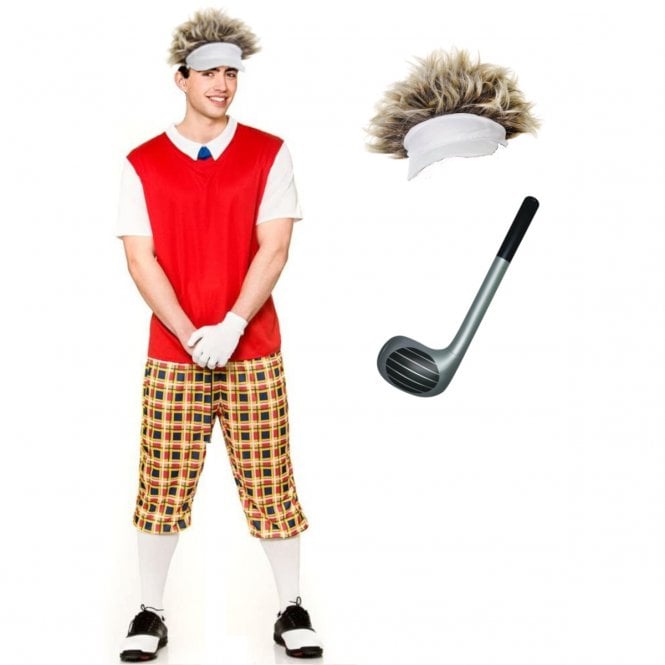 Funny Pub Golfer + Inflatable Golf Club + Funny Golf Hat with Hair