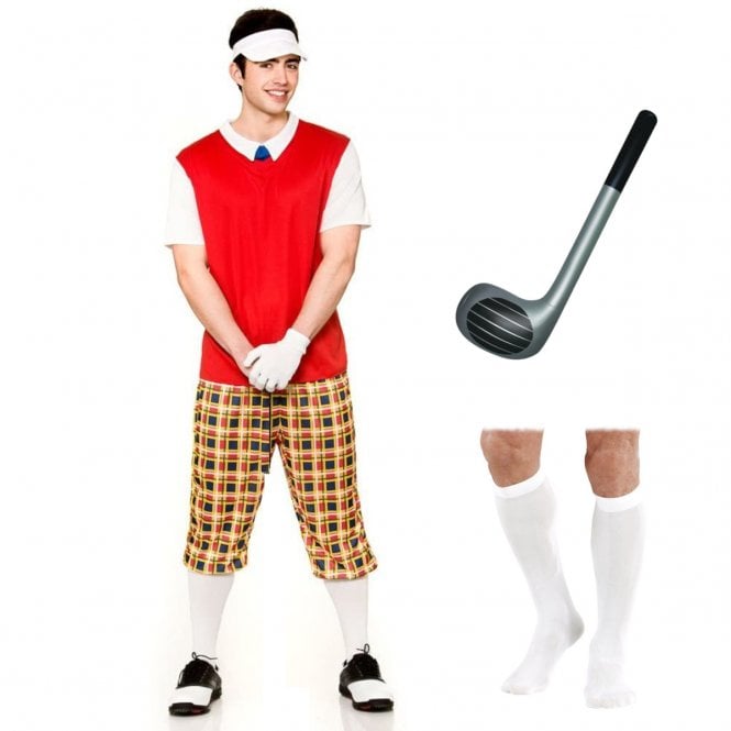 Funny Pub Golfer + Inflatable Golf Club + White Knee Socks