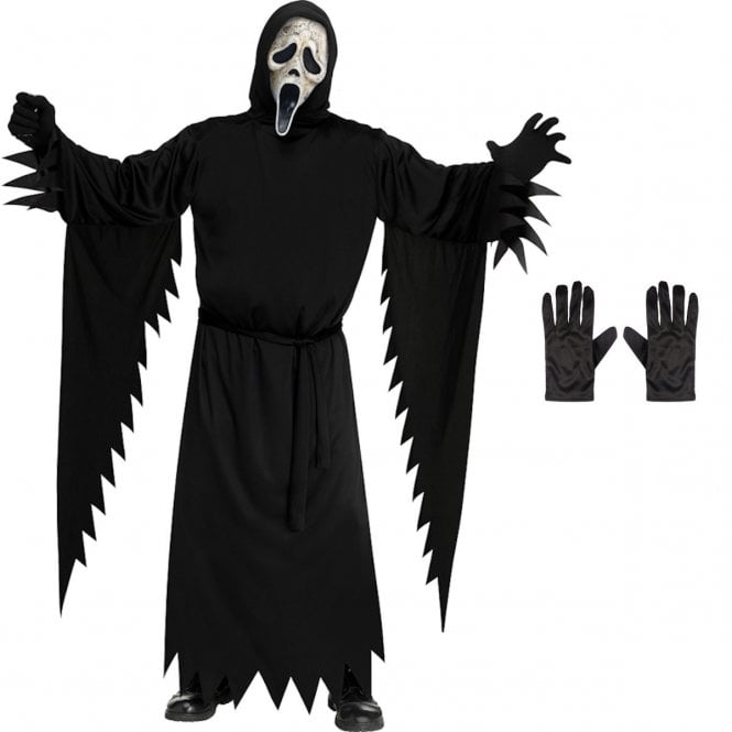 Ghost Face® Aged Costume (One Size) + Black Gloves 