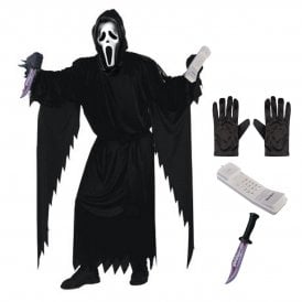 Adult Ghost Face® CLASSIC STD Costume + NEW Retro Phone + Bloody Blade + Black Gloves 
