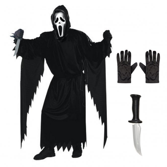 Ghost Face® Costume (One Size) + Black Gloves + Ghost Face® Horror Knife