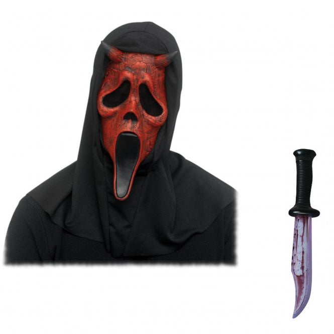 Ghost Face® DEVIL FACE 'AGED' Mask with Hood + Bloody Blade 