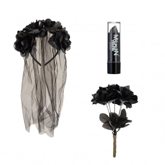 Gothic Veil + Black Flowers + Black Lipstick