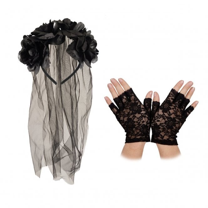 Gothic Veil + Fingerless Gloves