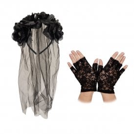 Gothic Veil + Fingerless Gloves