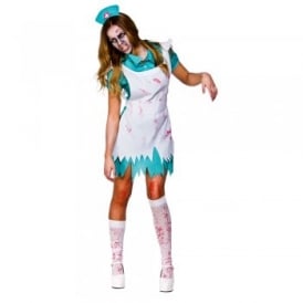 Green Bloodthirsty Zombie Nurse - Adult Costume (Dress, Apron, Headpiece)