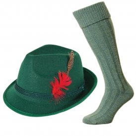 Green Deluxe Bavarian Oktoberfest Hat + Green Wool Blend Socks