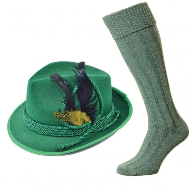 Green Oktoberfest Felt Hat + Green Wool Blend Socks