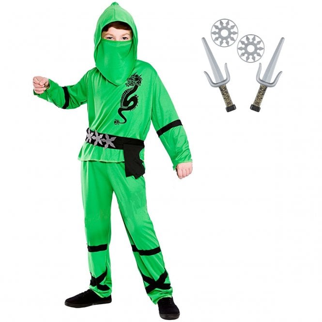 Green Power Ninja - Kids Costume Set (Costume, Ninja Weapon Set)