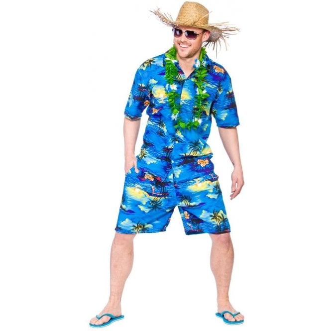 Hawaii Party Guy (Blue Palm) - Adult Costume