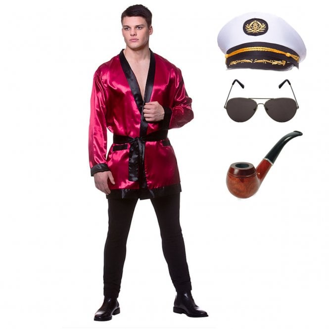Hollywood Bachelor + White Captains Hat + Aviator Glasses + Pipe (4-Piece)