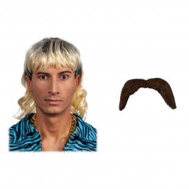 Jo Exotic Mullet Wig + Brown Tash 