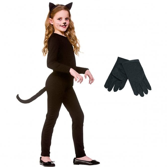 Kids Black Cat Costume + Black Gloves