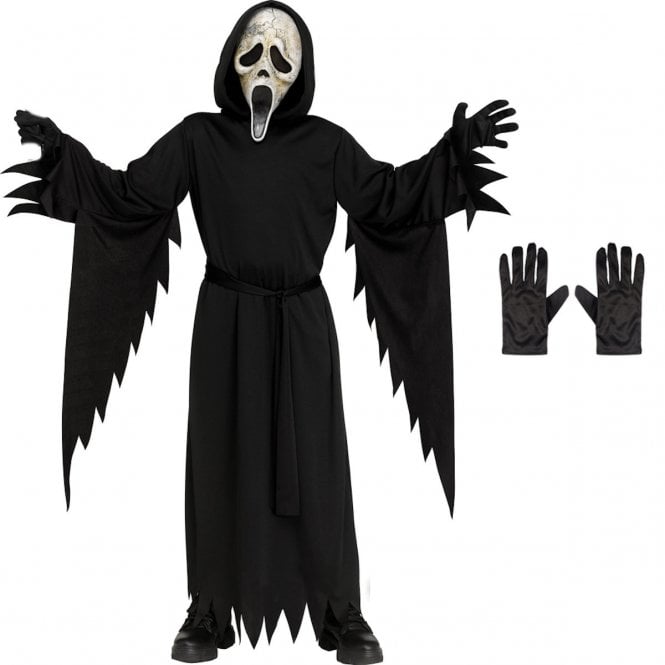 Kids Scream Ghost Face® AGED Costume + Black Gloves
