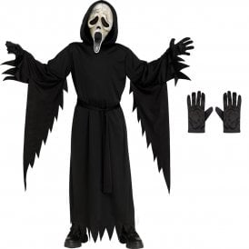 Kids Scream Ghost Face® AGED Costume + Black Gloves