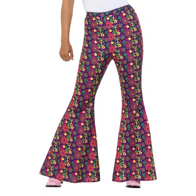 Ladies 60s Psychedelic CND Flared Trousers - Adult Costume