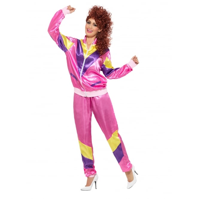Ladies 80's Height Of Fashion Shell Suit (Pink) - Adult Costume