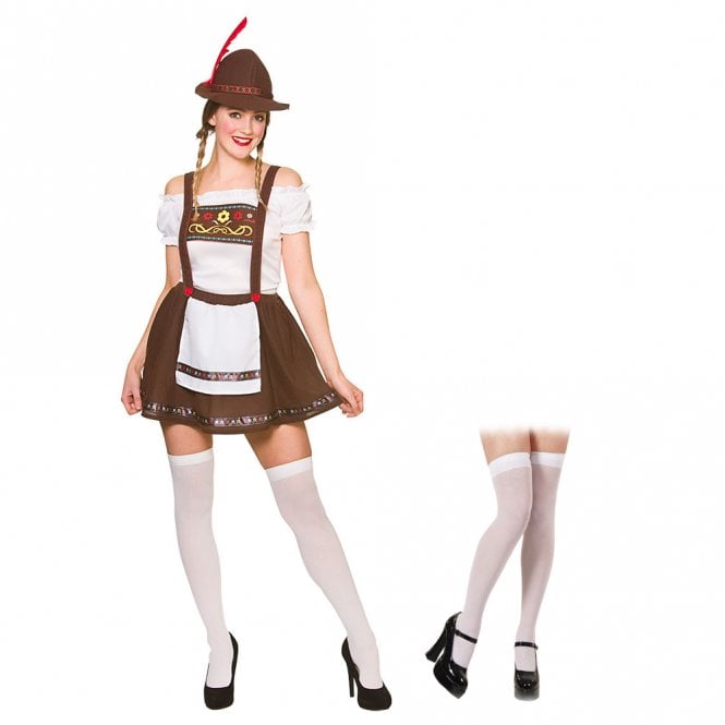 Ladies Brown Bavarian Beer Maid - Adult Costume + White Hold-Ups