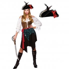 Ladies Caribbean Pirate + Ladies Black Pirate Hat 