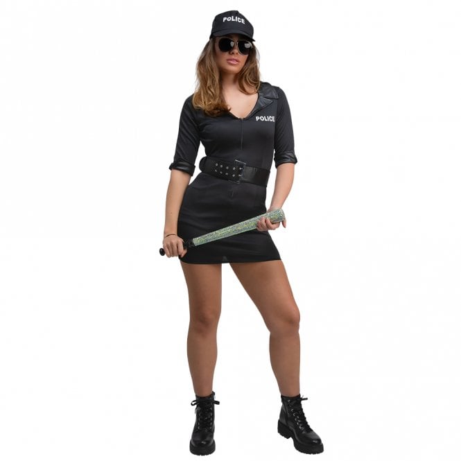 Ladies Sexy Police Officer (SHORT Black Dress, Cap, Belt)
